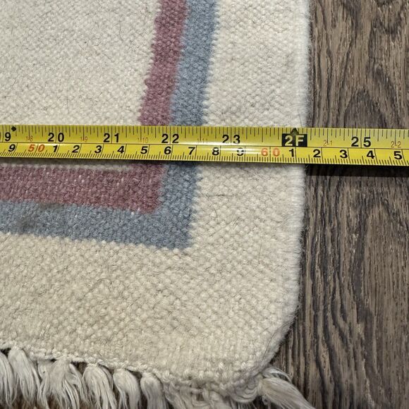 Vintage TREE OF LIFE Flat Weave Wool Rug Hand Woven 24x47” Runner Entry Pastel - Picture 8 of 9